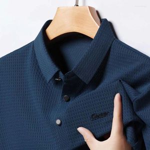 Herrpolos sommar kortärmad honungskaka tryck avancerad design av hög kvalitet lapel polo skjorta affär casual koreansk stil topp