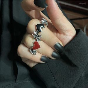 Cluster Rings Retro Angel And Demon Wing Heart For Women Goth Fashion Moonstone Opening Finger Men's Ring Aesthetic Party Jewelry Gift