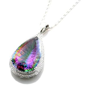 Pendant Necklaces Sier Natural Mystic Rainbow Stone Jewelry Women Necklace Big Drop Delivery Pendants Dhice