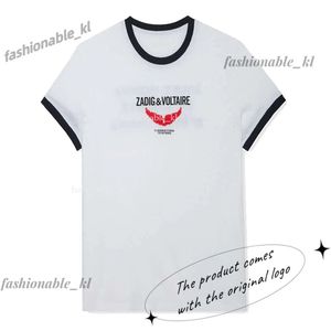 Zadig Voltaire T Shirt Kobiet Designer Bawełny T-shirt Nowe zadigs górne przednie czerwone czerwone małe skrzydło druk kontrastowy Kol kolor krótkiego rękawu koszulki plażowe 467