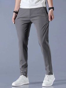 Mäns byxor Mens 2024 Summer Silk Casual Pants Mens rakt Löst elastisk tunn snabb torkning av ungdomssporter andningsbara byxor L2403