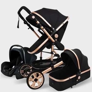 Barnvagnar# Högt landskap Baby Barnvagn 3-i-1 med bilstolar Pink Luxury Travel Pram och Q240429