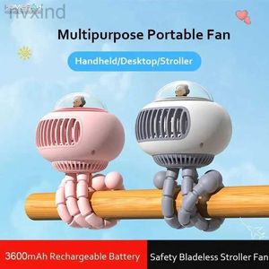 Electric Fans HomeFish F37 UFO Lovely Cartoon Portable Safe Barnvagnsfläkt USB Laddning Air Cooling Electric Fan Handheld Bladess Fan D240429