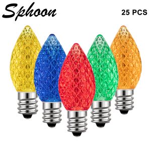 Candles 25pcs C7 LED Faceted Candle Light Bulb RGB E12 Base 110V 220V Shatterproof Plastic Bulb For String Light Christmas Holiday Decor