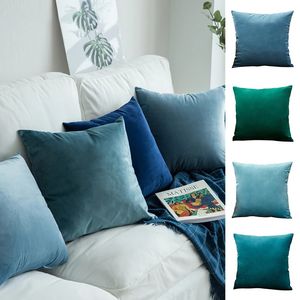 Multi Size Blue Throw Pillow Cover Velvet Solid Color Comfortable 45x45cm For Living Room Sofa Car Cushion Nordic Home Decor 240428