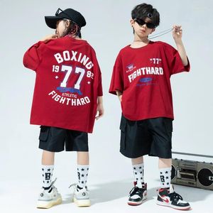 Bühne Wear Kid Hip Hop Kleidung Wein Rot Grafik T -Shirt T -Shirt Top schwarze lässige Sommer -Cargo -Shorts für Girl Boy Jazz Tanz Kostüme Kleidung