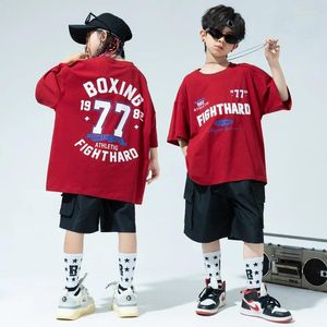 Scene Wear Kid Hip Hop Clothing Wine Red Graphic Tee T Shirt Top Black Casual Summer Cargo Shorts For Girl Boy Jazz Dance Costumes kläder