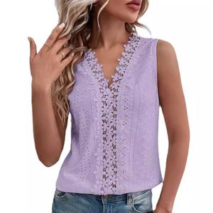 Tanques de acabamento de renda feminino tops para verão v pescoço casual fit fit