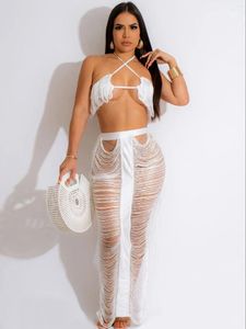 Abiti da lavoro Sexy Bra Nappel Set di gonne lunghe Coperchio Summer Beach Ups Women Bandage Halter Crop Top e vedere attraverso le gonne Night Party