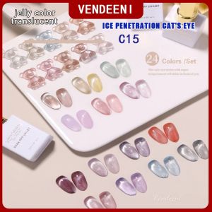 Kits Vendeeni 24 Colors/Set Transparent Cat Eye Gel Nail Polish Ice Spar Cat Eye's Soak Off UV LED Magnetic Nail Art Gel Varnish