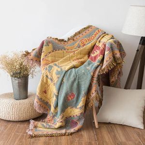 World map Cotton Bohemian Plaids Home Blanket Knitted Dustproof Sofa Cover AntiSlip Decorative Blankets For Tea Table 240409