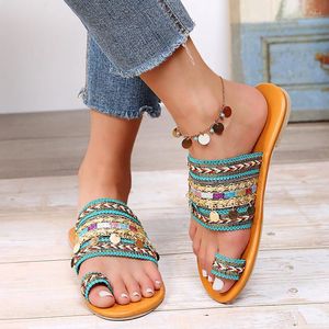 Slippers 2024 Стиль в стиле Lady Toe Ring Shoe Casual Women's Rainbow Slides