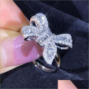 Band Rings Fashion Love Bowknot Designer Düğün Parlayan Kristal Lüks Sevgilisi Tatlı Yay Düğüm Halkası CZ Bling Diamond Stone Wo Dhljg