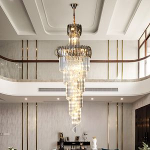 Hotel Villa Duplex vardagsrum Postmodern Crystal Luxury Chandelier Designer Creative avsmalnande kristalllång ljuskrona