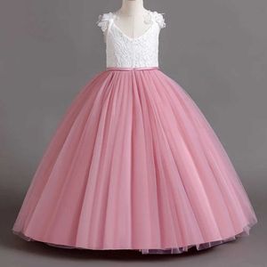 Abiti per ragazze Long Girls Birthday Rosa Stendente Phuffy Gonna a V-Neck Wedding Wedding School Ceremony Abito da sera per 3-12 anni