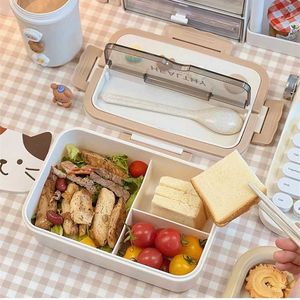 Bento Boxes Space Lunch Box Plastic Portable Lunchbox Students Office Bento Box Microwave Food Containers med pinnar och sked