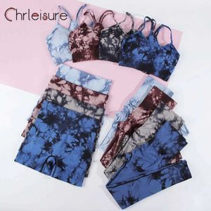 Femininos de tracksuits Chréisure Mulheres 1/2/3 PCs Tie-Dye Gym Bra Set Fitness Seamless Fitness Shorts Push Up Skinny Cycling Set Y240426