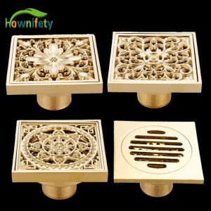 Set Gold Floor Drain 10*10cm Shower Square Deodorization Type Bathroom Kitchen Room Accessories Brass