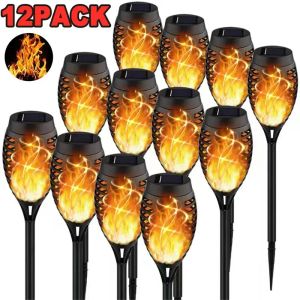 Decorations 1/2/4/6/8/10/12Pcs Solar Flame Torch Light Flickering Light Waterproof Garden Decoration Outdoor Lawn Path Yard Patio Floor Lamp