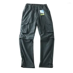 Calças masculinas 2024 Cargo Verão seco rápido Usado com cintura elástica dupla Pés destacáveis calças retas à prova d'água