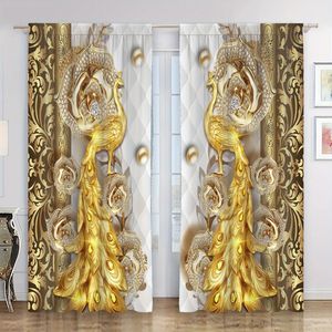 2pcs Golden Peacock Vorhang Studiekitchen Wohnzimmer Schlafsaal Fenster Vorhänge Schlafzimmer Zubehör Zimmer Dekor Home Decor Hook 240411