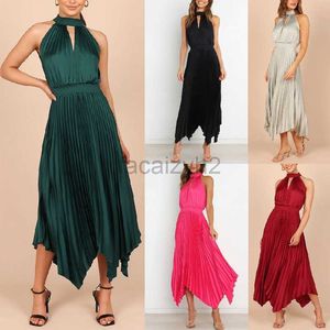 Basic Casual Dresses Designer Dress Summer Women's Folded Solid Sleeveless Hanging Neck V-Neck Irregular Dress