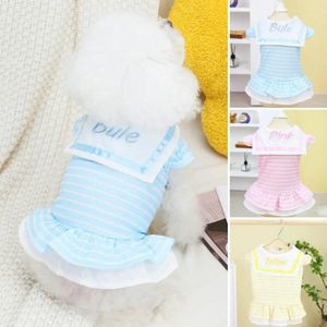 Vestido de cachorro de vestido de cachorro em camadas de bainha plataforma listrada colar de boneca bordada letras doces contraste de cor fantasia para chihuahua