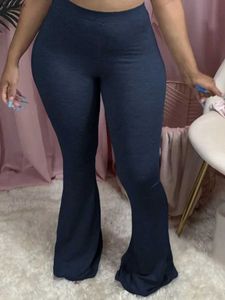 Kvinnors byxor capris lw plus size hög midja blossade elastiska byxor nya kvinnors fasta färgbyxor tätt jumpsuitl240429