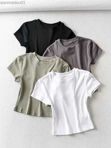 女性用Tシャツの夏のセクシーな女性Oネック短袖TシャツUltra-thin Elastic TightフィッティングTopl24029