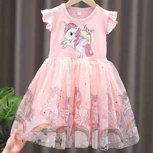 Abiti per ragazze 2024 Abiti da principessa estiva Abiti per bambini volanti abiti unicorno festa per bambini abbigliamento 16y 240423