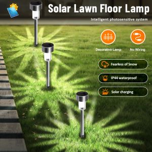 Decorations Lawn Floor Lamp Outdoor Solar Stainless Steel Garden Decorative Lamp Light Efficiency White Light Threecolour IP65 Solar Lamps