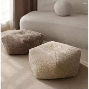 Kudde mochi-mjuk lammull pouf soffa täcker vardagsrumskuddbotten beige kast mysig fotstöd plyschdekor