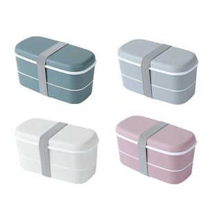 Bento Boxes Plastic Double-Layer Bento Box Sealed and Leak Proof Food Storage Container Mikrovågsugn Portable Picnic School Office Lunch Q240427