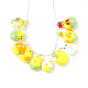 Decorative Figurines 2pcs Colorful Cute Animal Easter Egg Chick Cock Bird Charms Glass Pendant For Diy Women Jewelry Making