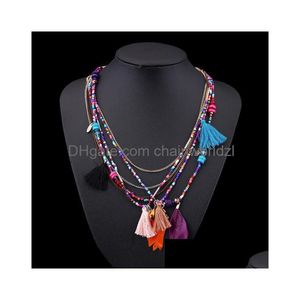 Colares pendentes moda boho mtilayer tecida longa tassel colar pingente pingente de colarinho étnico jóias femininas gota de jóias entregar dhrmv