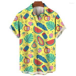 Мужские повседневные рубашки гавайские тропические фруктовые рубашка для мужчин пуговица к пуговицам с коротким рукавом летняя мужская одежда 3D ананасовый банановый отпечаток блузка