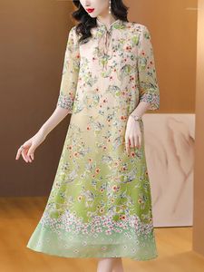Party Dresses Blue Floral Silk Elegant And Pretty Women's Summer Luxury Loose Dress 2024 Korean Fashion Festival Evening