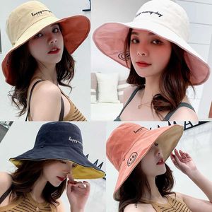 Wide Brim Hats Bucket Hats 2022 Cotton Bucket Hat Womens Summer Sun Protection Panama Hat Double sided Sun Hat Fedora Hat Outdoor Fisherman Hat Beach Hat S56 J240429