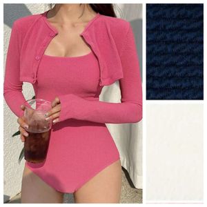 New Long Sleeved Sun Protection, Slim Fit, and Belly Covering One-piece Swimsuit for Women, Two-piece Hot Spring Vacation Set