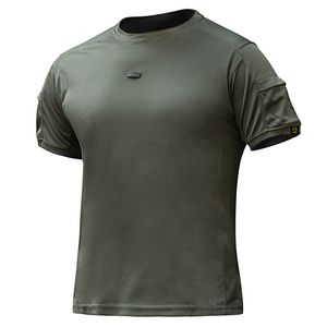 Tactical Outdoor T-shirt Men's Comfort Short Sleeve Round Neck Pocket Tees 2024 Summer Casual Quick-dry Pullover Sport Tops Pure Color Running T-shirts Male Clothings