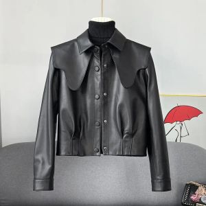 QNPQYX Street Women Faux Leather Jackets Long Sleeve Small Black Short Top Fashion Leather Coat Woman Jackets Autumn