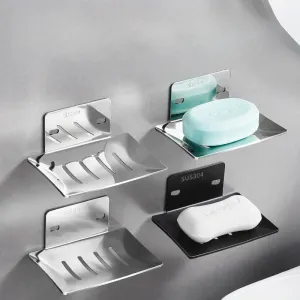 Paslanmaz çelik delikli ücretsiz sabun rafı duvar kılıflı sabun bulaşık tutucu kendi kendine yapışkan sabun bulaşıkları banyo aksesuarları
