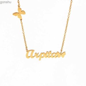 Pendant Necklaces Customized Double Butterfly Necklace Pendant Customized Name Letter Necklace Stainless Steel Bijoux Female Friend GiftWX