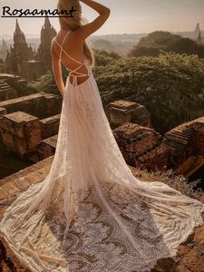 Bohemian Spaghetti Straps Criss-Cross A-line Wedding Dresses V-Neck Appliques Lace Bridal Gowns Robe De Mariee