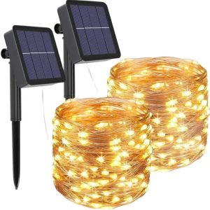 Dekoracje 32 m/22 m/12 m/7m Solar LED LED Outdoor Festoon Lampa Garden Fairy Light String Wodoodporna świąteczna dekoracja girlandów