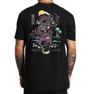 Gömlekler ejderha t gömlek Japonca arka baskı anime tshirt serin kültür kiraz çiçekleri çete sokak kıyafetleri AB boyutu tee homme