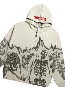 Herrtröjor tröjor stor marknadsföring y2k hip hop gothic hoodie mens strt kläder skalle mönster dragkedja sport skjorta avslappnad topp vintage kappa unisex h240429