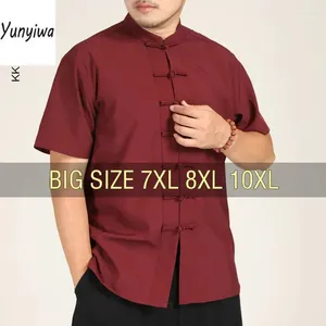 Men's Casual Shirts Men Shirt Mandarin Collar Oversize Short Sleeve Summer Plus Size 6XL 7XL 8XL 10XL Chinese Style Formal Black White Retro