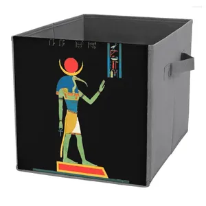 ストレージバッグ販売のための古代エジプトの神折りたたみボックスビンズオーガナイザー部門グラフィックビンテージタオルの両方のハンドル