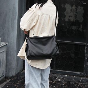 Drawstring Women's Bag Soft Cowhide Single Crossbody Bags Ladies Genuine Leather Handbag For Women Bolsos Mujer Shoulder Tote